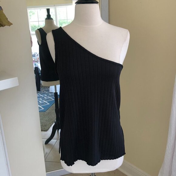 Club Monaco Black Ribbed One Shoulder Stretchy Tank Top SP NWOT - Picture 8 of 9